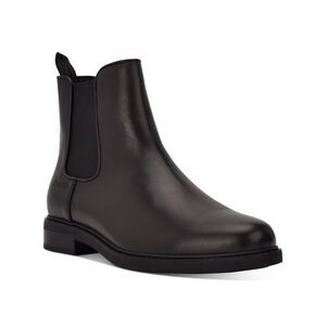 NWT CALVIN KLEIN Mens Black Fenwick Toe Block Heel Leather Chelsea 7.5 M